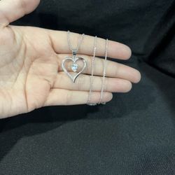 925 Sterling Silver Girls Womens CZ Heart Love Pendant & Rolo Chain