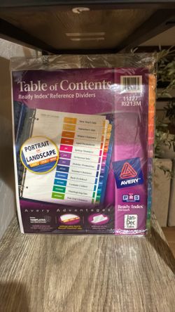 Avery Table of Contents Monthly 12-Tab Dividers - 2 Pack New