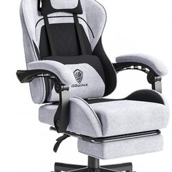 Dowinx Gaming Chair Fabric with Pocket Spring Cushion, Massage Game Chair Cloth with Headrest, Ergonomic Computer Chair with Footrest 290LBS, Black an