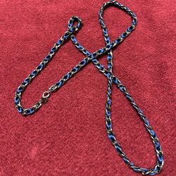 Cookie Lee Necklace Gunmetal Silver Threaded Blue Ribbon Accent