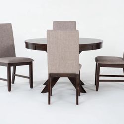 Brown Wood 48” Round Dining Table With 4 Chairs