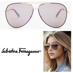 NEW!  Salvatore Ferragamo 60mm Aviator Sunglasses in ‘Quartz Sat’