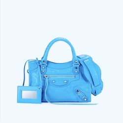 Balenciaga Metallic Edge Classic Mini City Crossbody Bag Blue Brand New