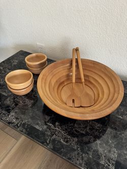 Vintage Italian Wooden Salad Bowl Set