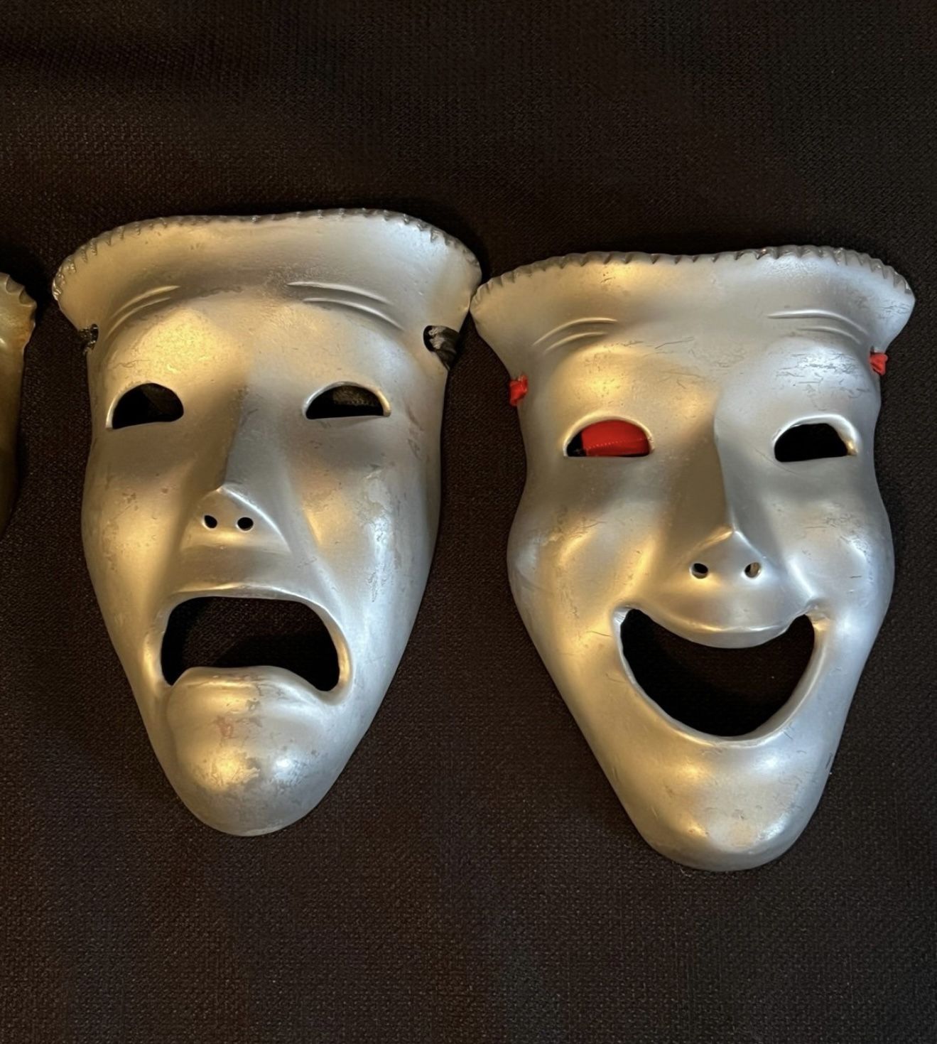 Vintage Solid Brass Comedy Tragedy Mask Drama Silver