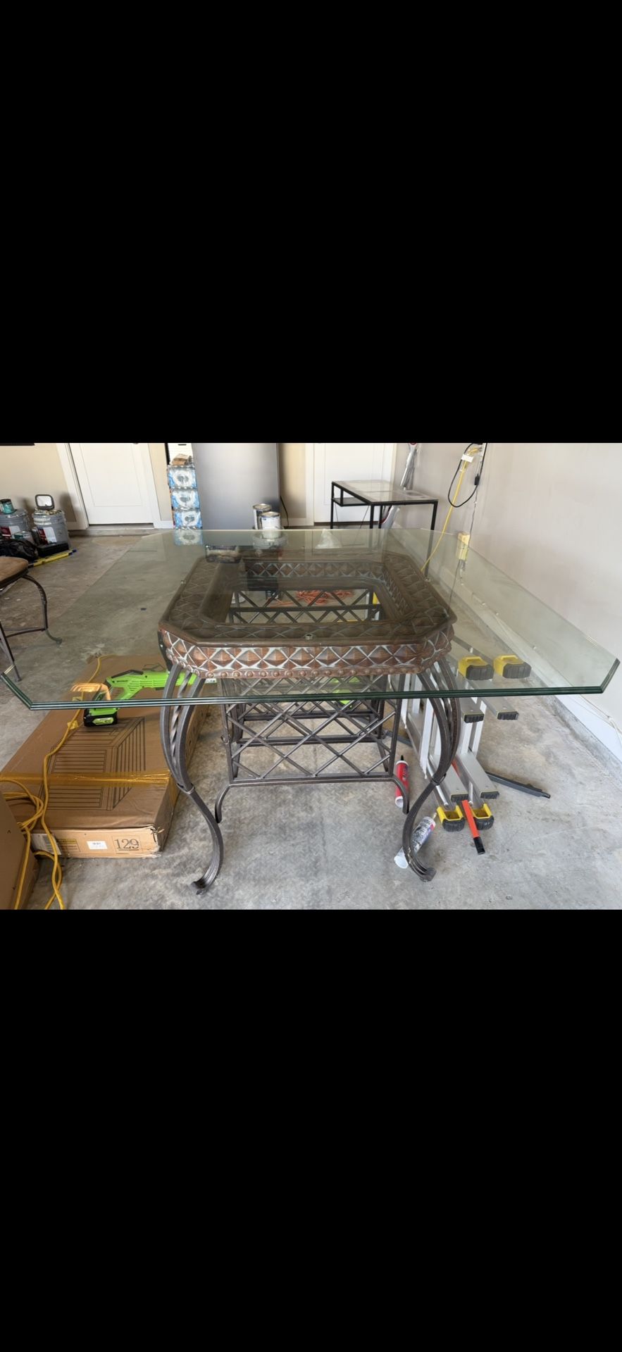 Glass Dining Room Table W/ 4 Chairs And Wine Rack