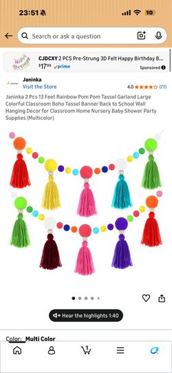 Janinka 2 Pcs 13 Feet Colorful Classroom Boho Tassel Banner for Decor