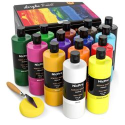 Nicpro 14 Colors Large Bulk Acrylic Paint Set (16.9 oz,500 ml)
