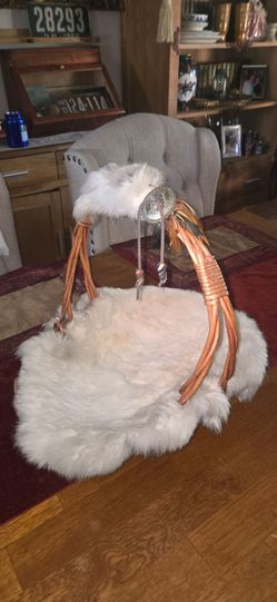 Navajo Dream Gathering Basket Real Rabbit Fur