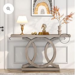 Jw0419. 55 inches Console Table with Geometric Base, Farmhouse Hallway Table, Wooden Entryway Sofa Table, Unique Long Accent Table for Decoration 