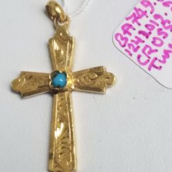 22k Yellow Gold Cross Clubs Turquoise Vintage 32x18mm In Size