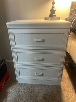 White Wicker 3-Drawer Nightstand
