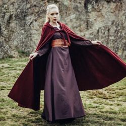 Burgundy Velvet Hooded Cloak Wedding cape Halloween Wicca Medieval Robe Coat