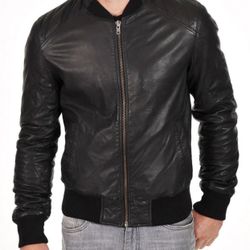 Bomber Leather Jacket 100 % Real Soft Sheepskin Black 
