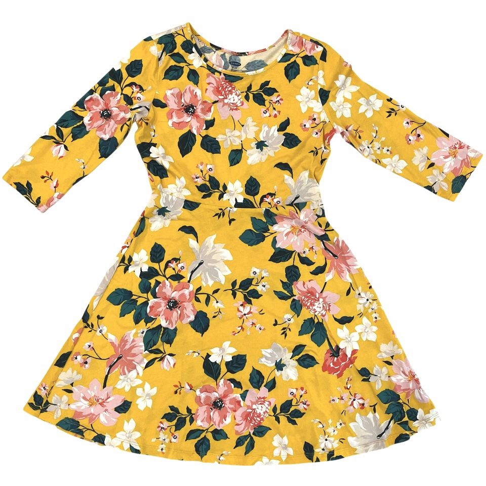 Old Navy Girls XL 14 Jersey Dress Fit & Flare Yellow Floral Cotton