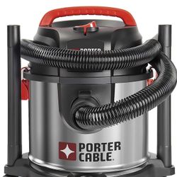 PORTER-CABLE Wet/Dry Vacuum 4 Gallon 4HP Stainless Steel Light Weight Portable, 3 in 1 Function with Attachments, Silver+Red