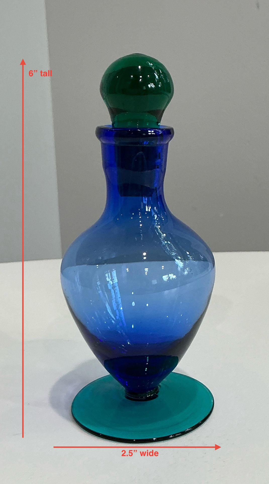 Vintage Hand Blown Cobalt Blue & Aqua Glass Perfume Bottle with Stopper