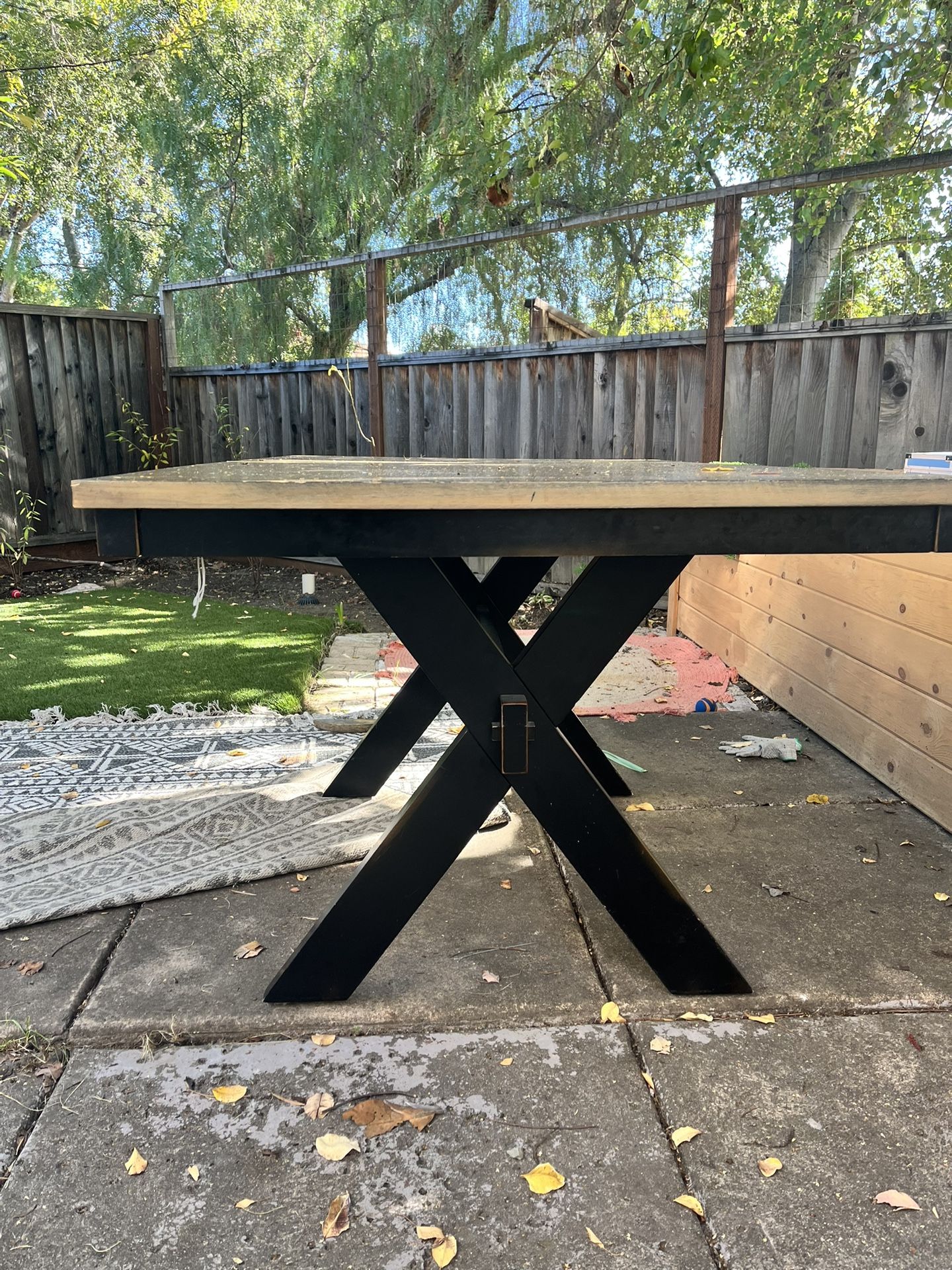 Rustic Wood Dining Table with Modern X-Base