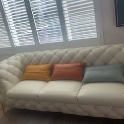 Elegant Genuine Leather Off White Sofa 2 Pc Set