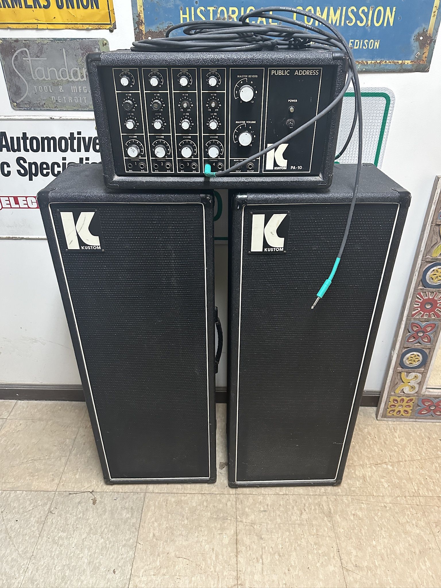 Vintage Kustom PA System & Speakers & Cables — Powered # PA 10 - 🚚 Delivery Available.  - Music Equipment DJ Gear - Must Go ASAP Need Gone