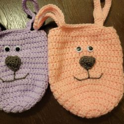 hand crocheted 7" x 8" (without handles) bunny bag. $4 Each