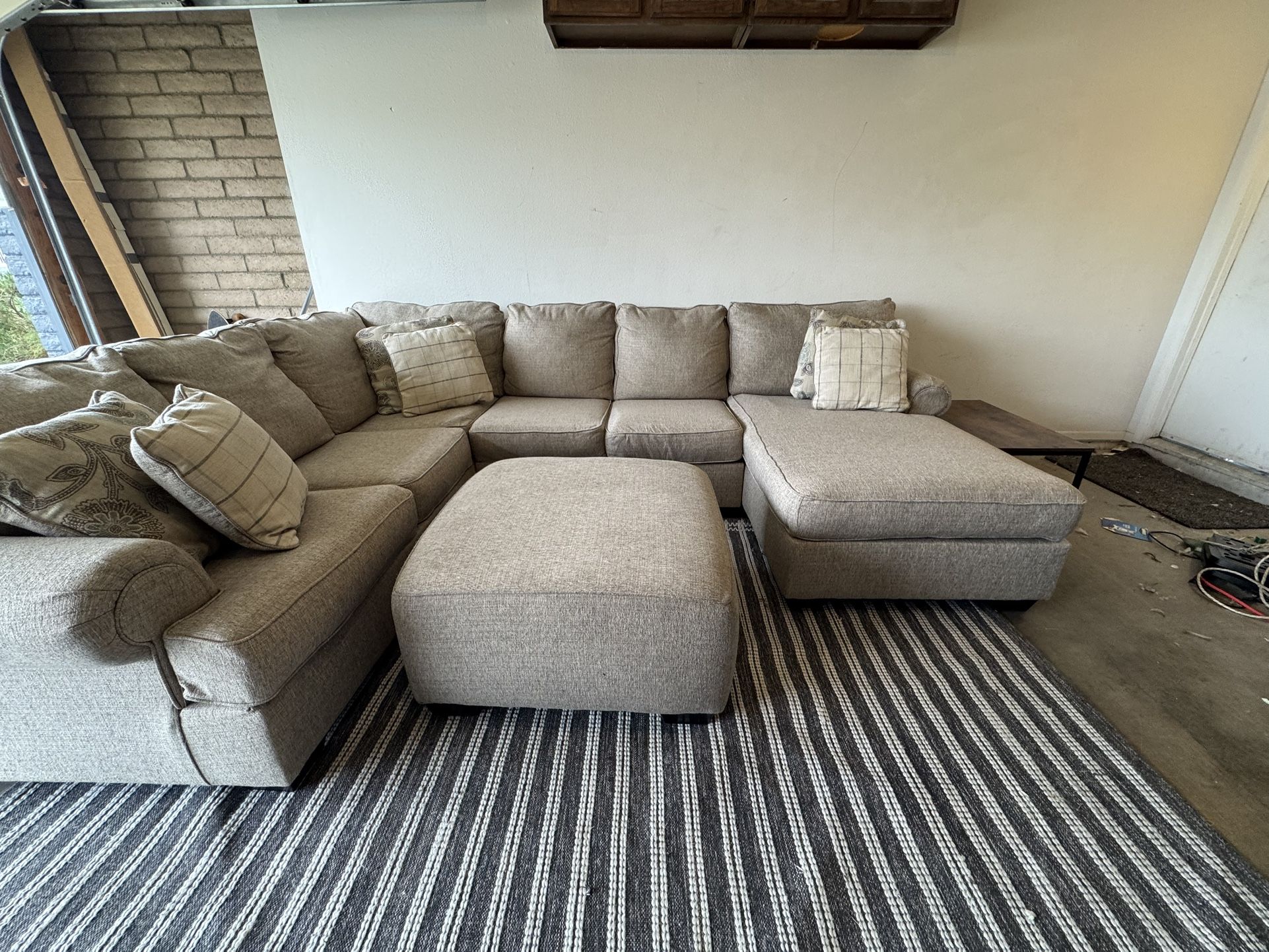 Beige Sectional Sofa Couch Sala Ottoman