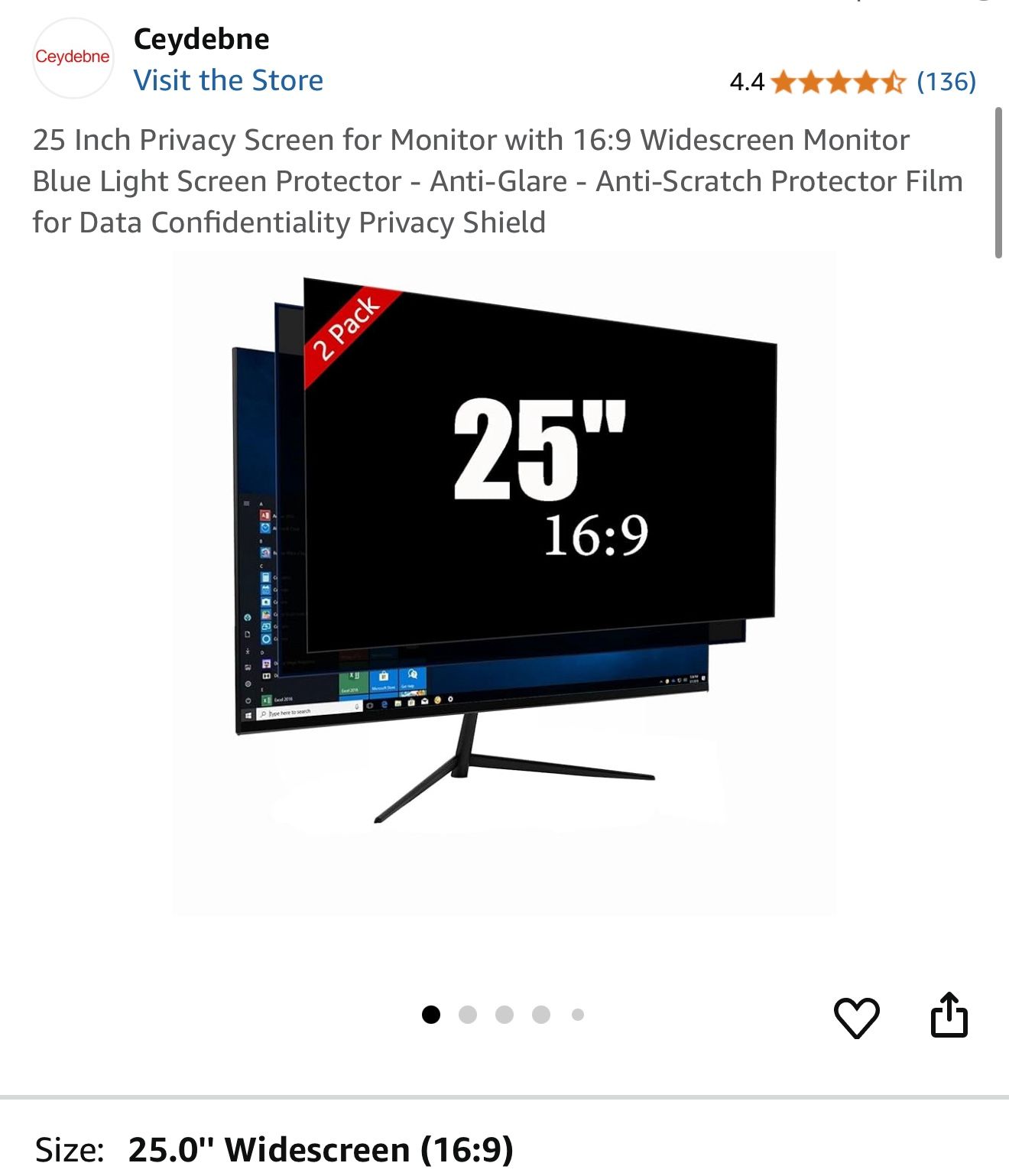 25 Inch Privacy Screen for Monitor with 16:9 Widescreen Monitor Blue Light Screen Protector - Anti-Glare - Anti-Scratch Protector Film for Data Confid