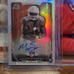 2015 Malcolm Brown Bowman Chrome Rookie Autographed Silver Refractor Texas RB Patriots Mint Condition.