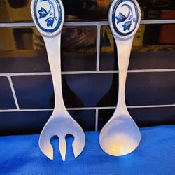 Vintage Aluminum Large Serving Spoon And Fork With Talavera Accents 
