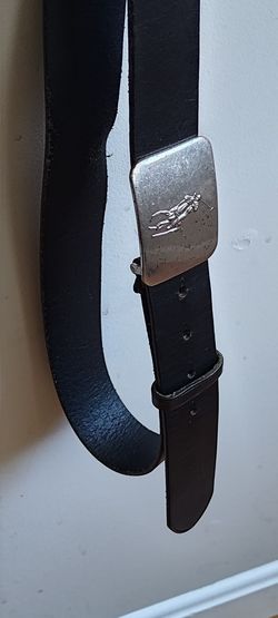 vintage POLO  RALPH LAUREN Mens buckle belt 36 black leather PONY metal chrome