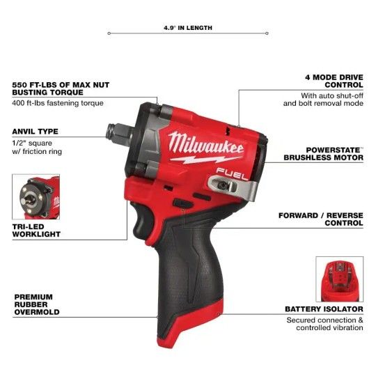 Milwaukee M12 1/2 Inch Stubby Impact Wrench