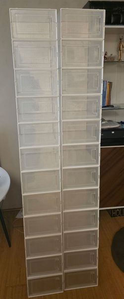 12 Pack Shoe Organizer, Storage Bins, Clear Plastic Stackable Shoe Boxes for Closet, Space Saving