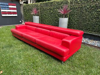 Divani Italian Red Leather 8ft8in Vintage Couch