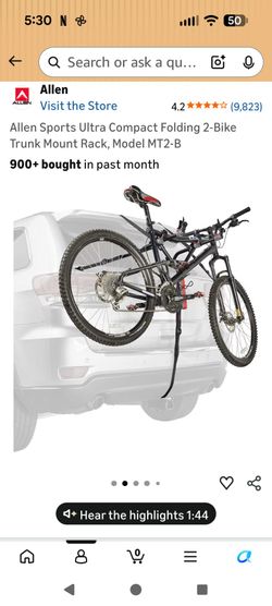 Allen Sports Ultra Compact Folding 2-Bike Trunk Mount Rack, Model MT2-B
