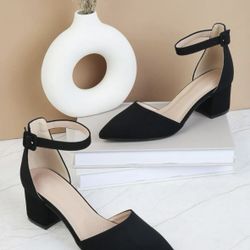 Pointy Toe Ankle Strap Black Heels Shoes Women’s Girls Size 5