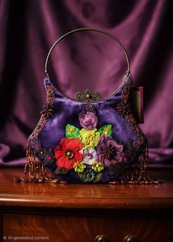 Vintage Fringe Velvet Purse Purple Velvet Beaded Fringe Floral Applique Wagve Klealci Designer Edwardian Style