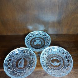 Set/3 Galway Irish Crystal Engraved Plates Clover, Claddaugh & Harp