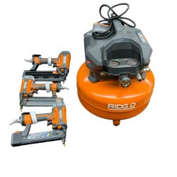 Ridgid 6 gallon pancake compressor with 3 Nailguns R250sffs3 Strait Nailer R213bnf3 Brad nailer  R150fsf3