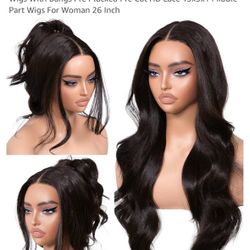 Dark Brown Synthetic Lace Front Wigs Body Wave Glueless Wigs With Bangs Pre Plucked Pre Cut HD Lace 13x5x1 Middle Part Wigs For Woman 26 Inch