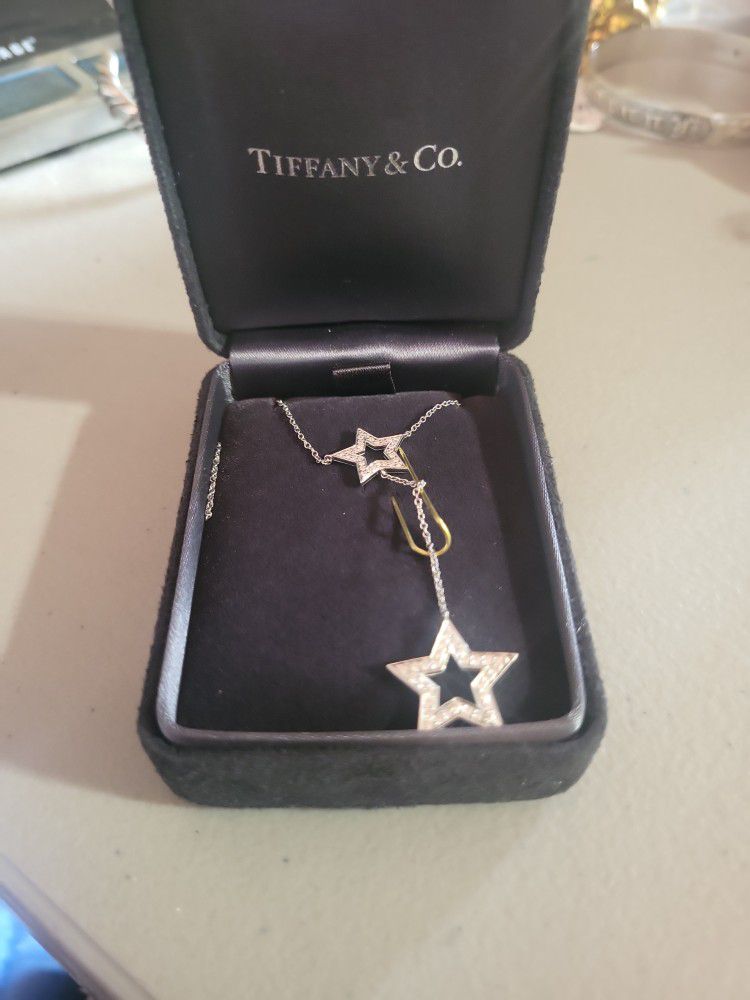 Tiffany Star Double Drop Necklace Diamond Pt950 Platinum 