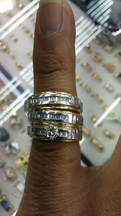 14k Gold Diamond Wedding Ring Set 3 12.9 grams