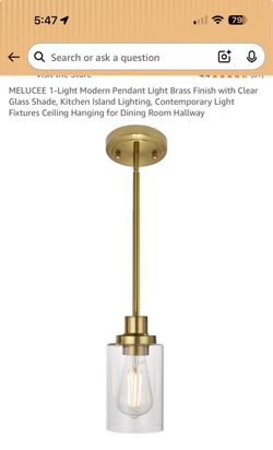 Set of 3 1-Light Modern Pendant Light Brass Finish with Clear Glass Shade