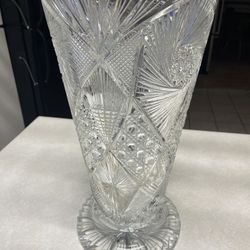Antique American Brilliant Large Flower Vase ABP Crystal Cut Vase