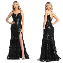 New With Tags Black Sequin Strappy Back Formal Dress $235