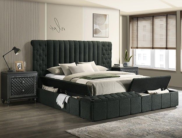🔥ON SALE🔥 Charcoal Fabric Upholstered Tufted Storage Bed (Mattress is not Included) 👍90 days FREE FINANCING ❗