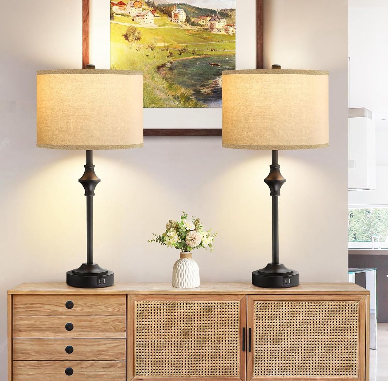 26" Farmhouse Table Lamps for Bedroom Set 2