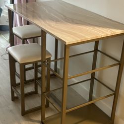 Gold Faux-Marble High Top Bar Table & Chairs