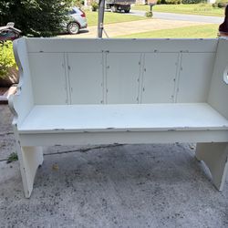 Distressed White Wooden farmhouse bench