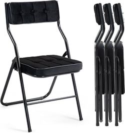 HOMEFUN Padded Folding Chairs 4 Pack - Foldable Dining Chair with Cushion, Portable and Assembled E