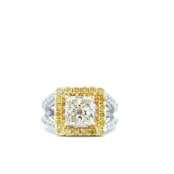 14K Two-Tone Engagement Ring – 2.03 CT Radiant Center, 1/2 CTW Yellow Diamond Halo & 1 1/5 CTW White Side Diamonds